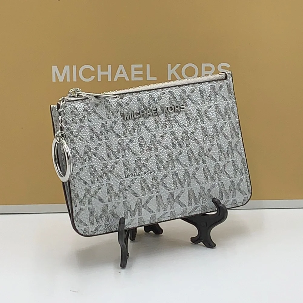 MICHAEL KORS JET SET TRAVEL SMALL TOP ZIP COINPOUCH WITH ID CARD SILVER … - Picture 3 of 12